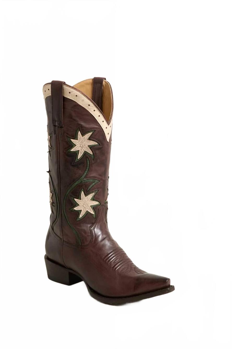 NEW THE GREAT. women's floral cowboy boots in brown